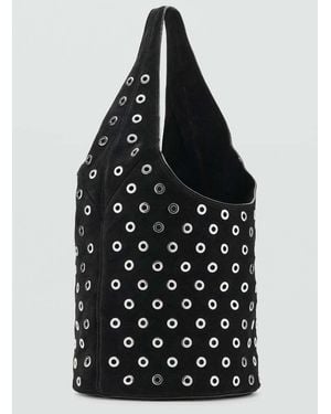Mango Leather Drawstring Bag With Eyelets - Blue