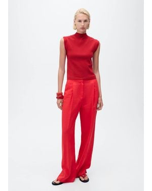 Mango Perkins-Neck Knitted Top - Red