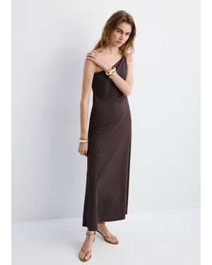 Mango Asymmetrical Dress With Gathered Strap - Brown