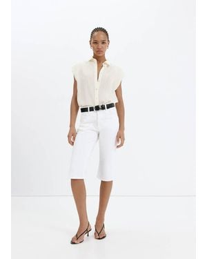 Mango Camicia Righe Ricamata Bianco Sporco - Blu