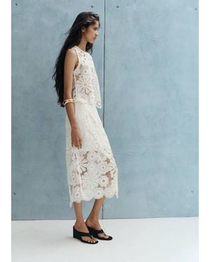 Mango Embroidered Top With Openwork Details - Blue