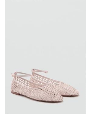 Mango Crochet Ankle Strap Ballerinas - Pink