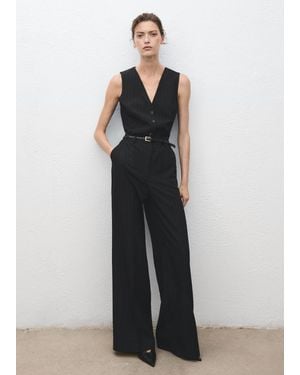 Mango Pinstripe Jumpsuit With Belt - White