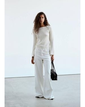 Mango Pull Maille Col Bateau Écru - Blanc