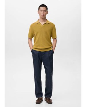 Mango Structured Cotton Knitted Polo Shirt - Blue