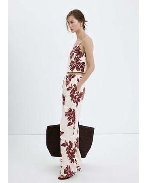 Mango Printed Pleated Trousers - White