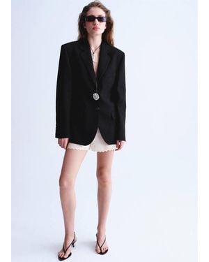 Mango Ruched Semi-Transparent Shorts - Black