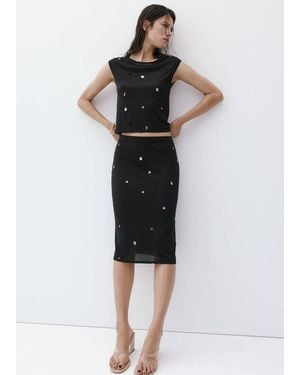 Mango Gonna Maglia Sottile Paillettes Nero