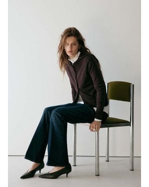 Mango Fine-Knit Hooded Cardigan Marrone - Bianco