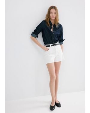 Mango High-Waisted Straight-Fit Denim Shorts - Blue