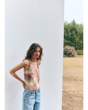 MANGO TEEN Halter Neck Tie-Dye Top - White