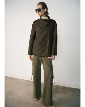 Mango Double-Breasted Wool Coat Khaki - Green