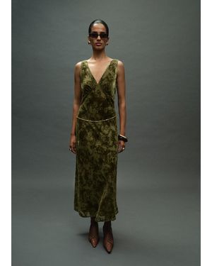Mango Jacquard V-Neck Dress - Green