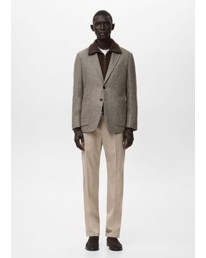 Mango Veste Laine Mélangée Slim-Fit Marron