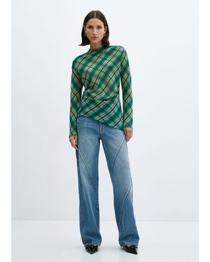 Mango Asymmetric Checked Blouse - Green