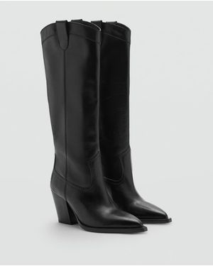 Mango Cowboy Leather Boots - Black