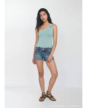 MANGO TEEN Asymmetric Openwork Knit Top - Blue
