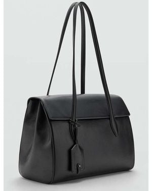 Mango Leather Shopper Bag With Charms - Black