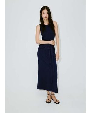 Mango Knitted Dress With Bow Detail - Blue