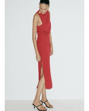 Mango Draped Dress With Side-Slit - Red