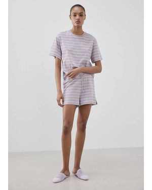 Mango Cotton Striped Pyjama T-Shirt - Purple