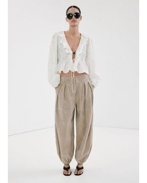 Mango Ruffled Embroidered Blouse - Natural