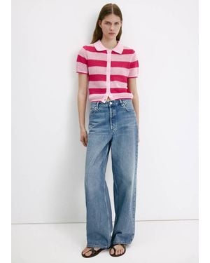 Mango Striped Openwork Knitted Cardigan - Blue