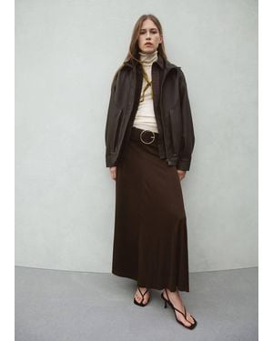 Mango Oversized Leather Jacket - Brown