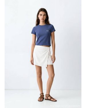MANGO TEEN Embroidered Cotton T-Shirt - Blue