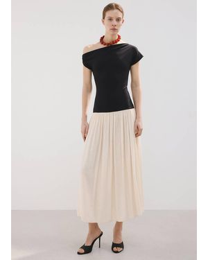 Mango Asymmetrical Combined Dress Ecru - Blue