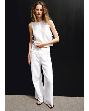 Mango Straight-Leg Crinkle Trousers With A Mid-Rise - White