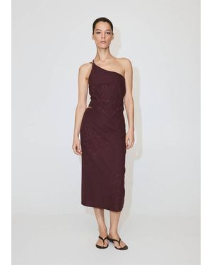 Mango Linen Skirt With Floral Embroidery - Red