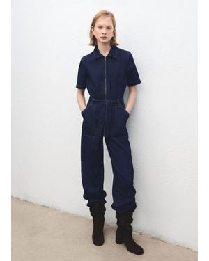 Mango Belt Denim Jumpsuit - Blue