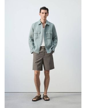 Mango Bermuda Lino Lyocell Righe Grigio Visone - Verde