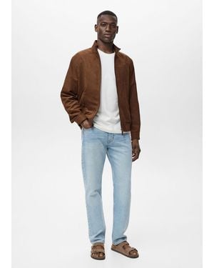 Mango Suede Leather-Effect Jacket - Blue