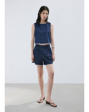Mango Contrast Trim Denim Shorts - Blue