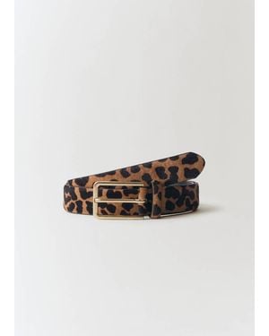 Mango Leopard Fur Leather Belt - Black