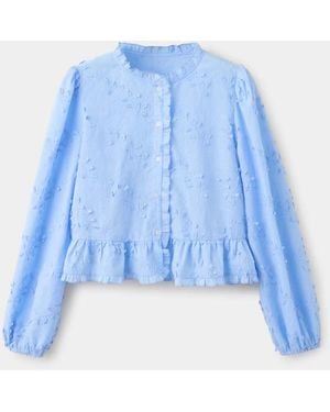 Mango Embroidered Blouse With Frill Detail - Blue