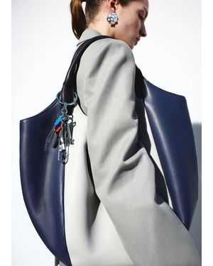 Mango Bicolour Leather Shoulder Bag - Blue