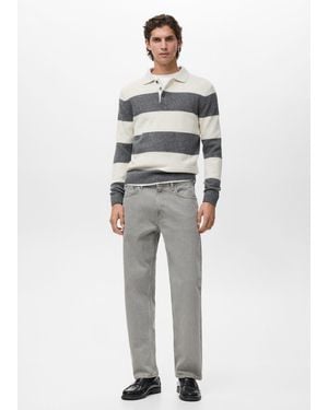 Mango Pullover Polo Maglia Misto Lana Grezzo - Grigio