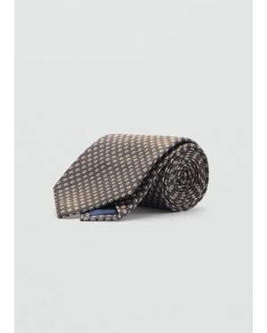 Mango Geometric Patterned Silk Tie - Grey