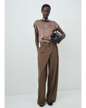 Mango 100% Silk Satin Turtleneck Blouse - Gray