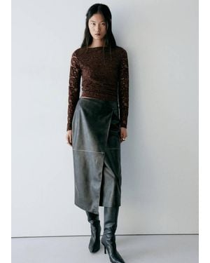 Mango Velvet Lace Top - Brown