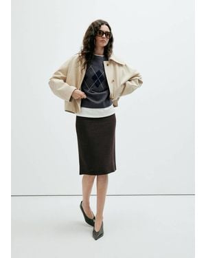Mango Pull Maille Losanges Gris Chiné Moyen - Noir