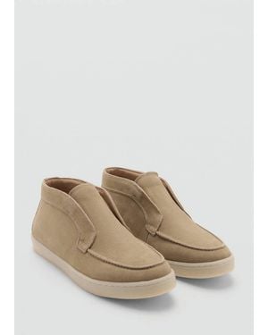 Mango Suede Leather Sporty Ankle Boot - Natural