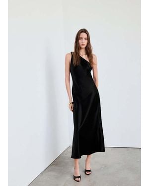 Mango Robe Satinée À Bretelles Perles Noir
