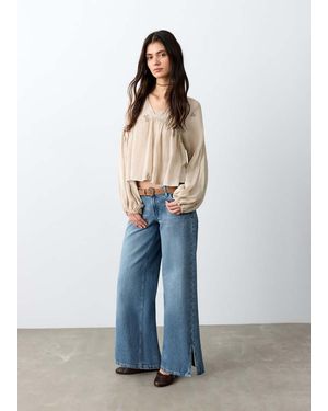 MANGO TEEN Bead Detail Blouse - Blue