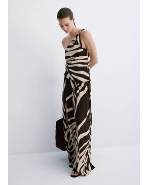Mango Flowy Printed Trousers - White