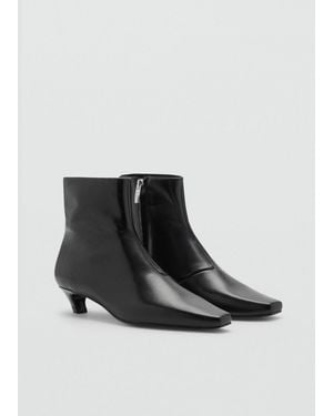 Mango Leather Boots With Kitten Heels - Black