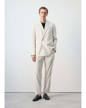 Mango Boston Linen Blend Regular Fit Blazer - White